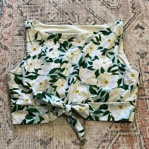 Lime Ricki Floral Sleeveless Swim Top - Green and White